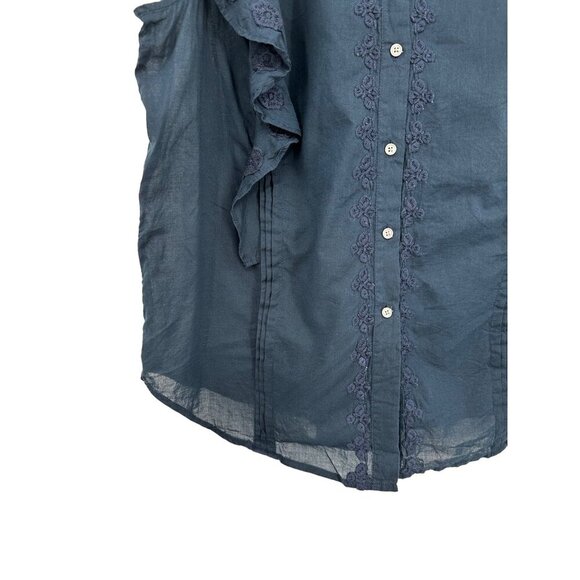 J Crew Floral Embroidered Flutter Sleeve Blouse Women 14T Navy Button Front - Picture 4 of 9